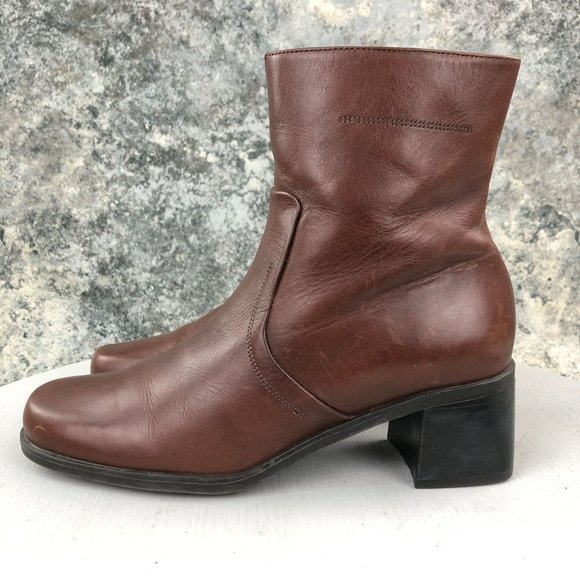 Naturalizer Women's Size 8M Brown Leather Block Heel Side Zip Ankle Booties - Picture 5 of 12
